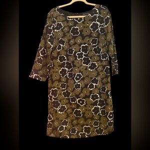 Brooks Brothers Womens Floral Knee Length Dress Size 12 Quarter Sleeve Boat Neck